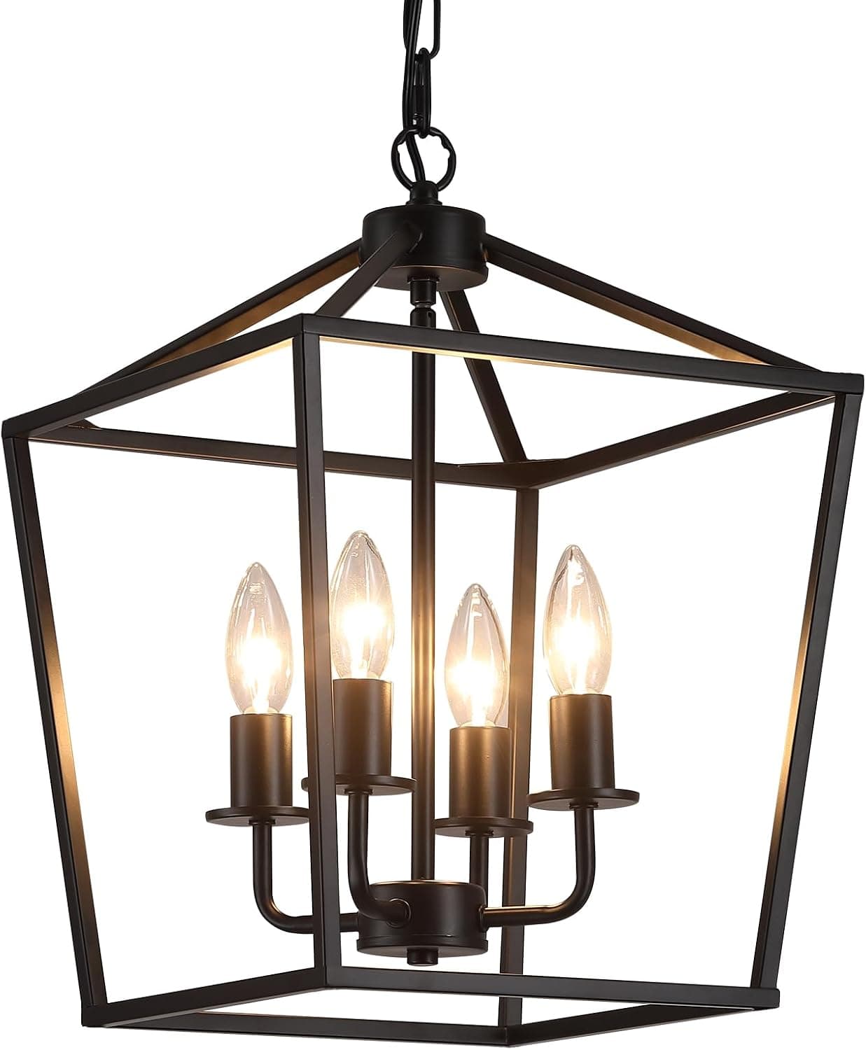 AMZASA Ul Listed Black Industrial 4 Light Lantern Lustre Luminárias de Teto Farmhouse Metal Cage Luz Pendente Geométrica Rústica para Cozinha Ilha Entrada Sala de Jantar Escadas e Corredor - Imagem 3