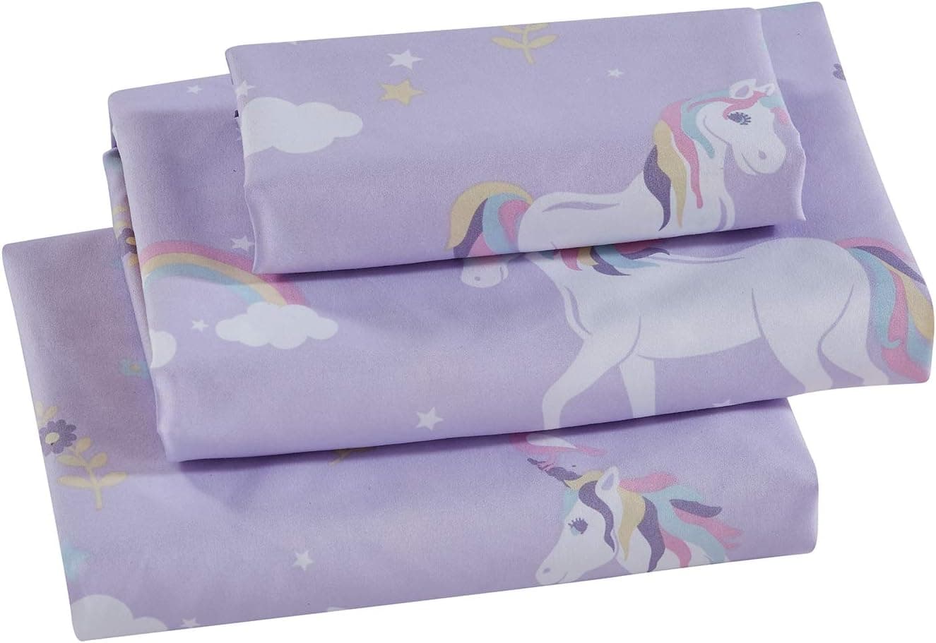 Linen Plus Conjunto de lençóis para crianças/adolescentes unicórnio pássaro estrela flor nuvem lilás roxo rosa amarelo branco novo # unicórnio lilás (vinho)