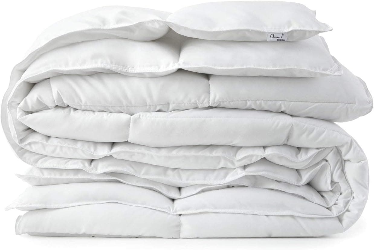 Chezmoi Collection Enchimento de edredom King branco - Todas as estações, acolchoado pesado para o inverno, quente, fofo, cama edredom com abas de canto - Imagem 3