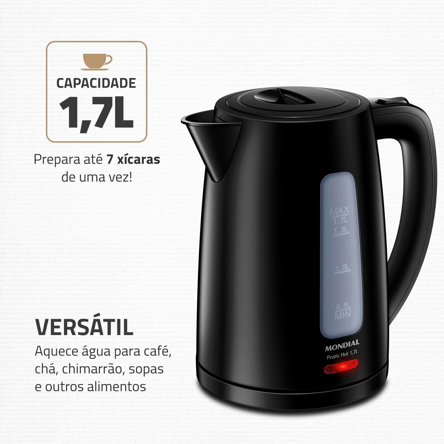 MONDIAL Chaleira Elétrica Pratic Hot 1,7L Preto, 1850W, 220V - CE-17 - Imagem 3