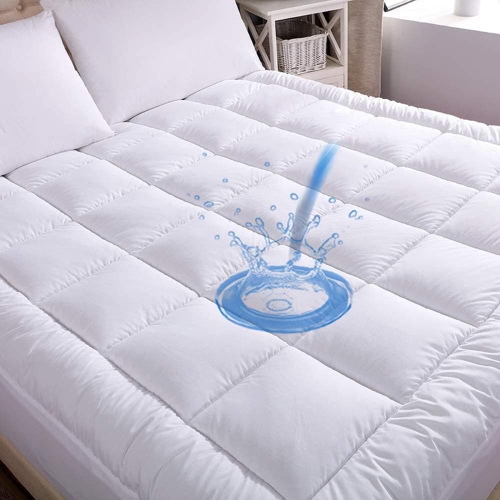 WhatsBedding Almofada de colchão de algodão à prova d'água tamanho queen top down enchimento alternativo fronha de colchão topper capa acolchoada (almofada de tamanho queen)
