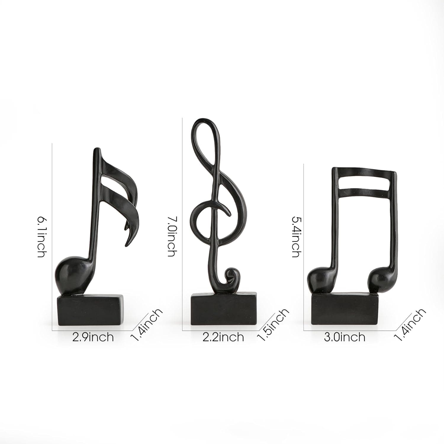3 peças de estátua de nota musical, decoração de casa, decoração moderna para sala de estar, escultura preta para escritório, estante de livros, sala de música - Imagem 3