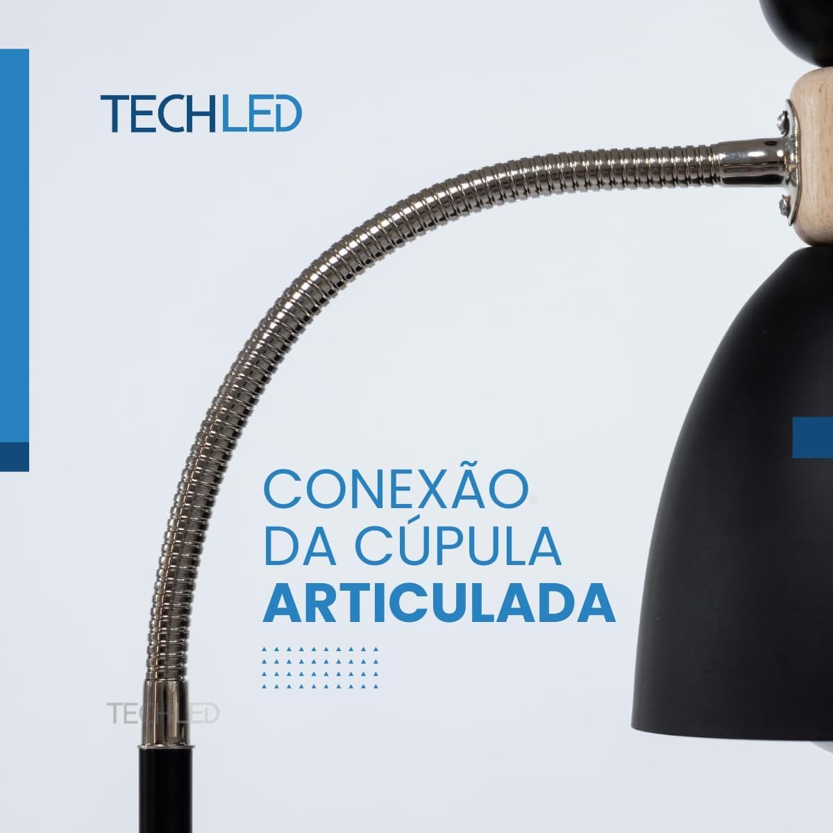 Abajur de chão flexivel luminaria chao articulada piso detalhe em madeira Techled (Preto) - Imagem 3