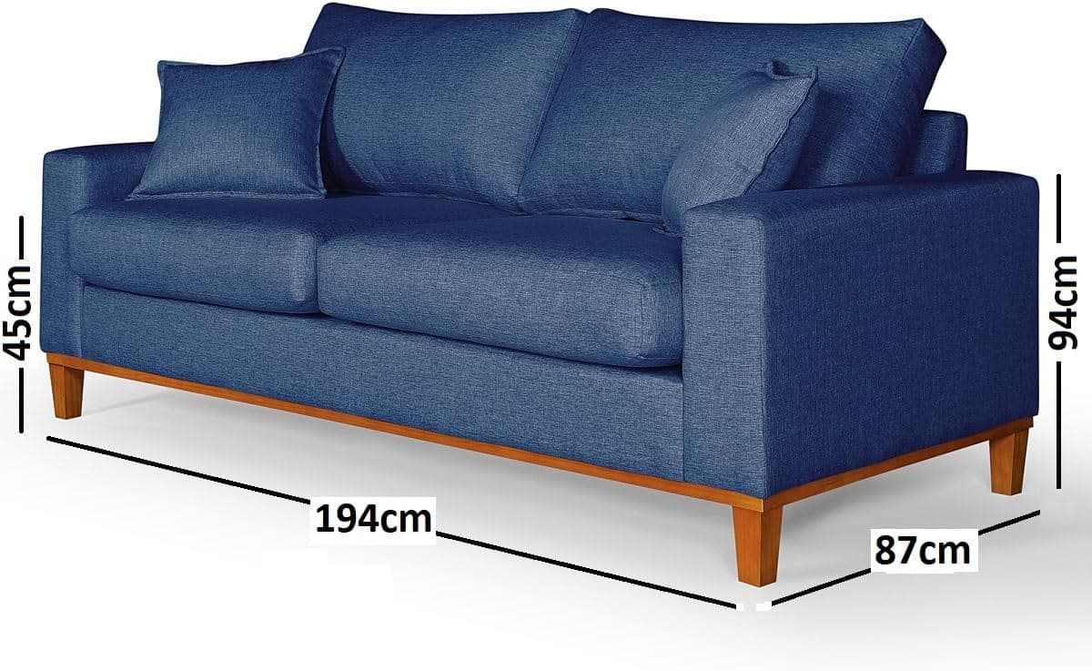 Conjunto de Sofá Living 3 lugares Duas Poltronas Essencial Estofados (Azul, 4 Lugares) - Imagem 4
