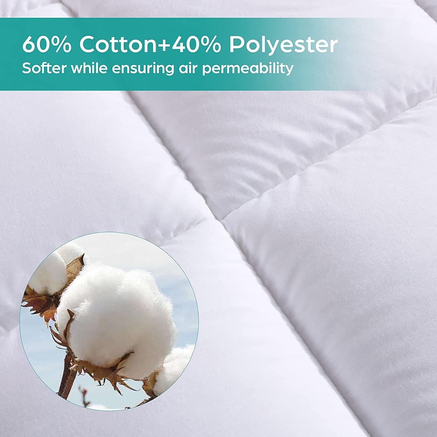 WhatsBedding Almofada de colchão de algodão à prova d'água tamanho queen top down enchimento alternativo fronha de colchão topper capa acolchoada (almofada de tamanho queen) - Imagem 4
