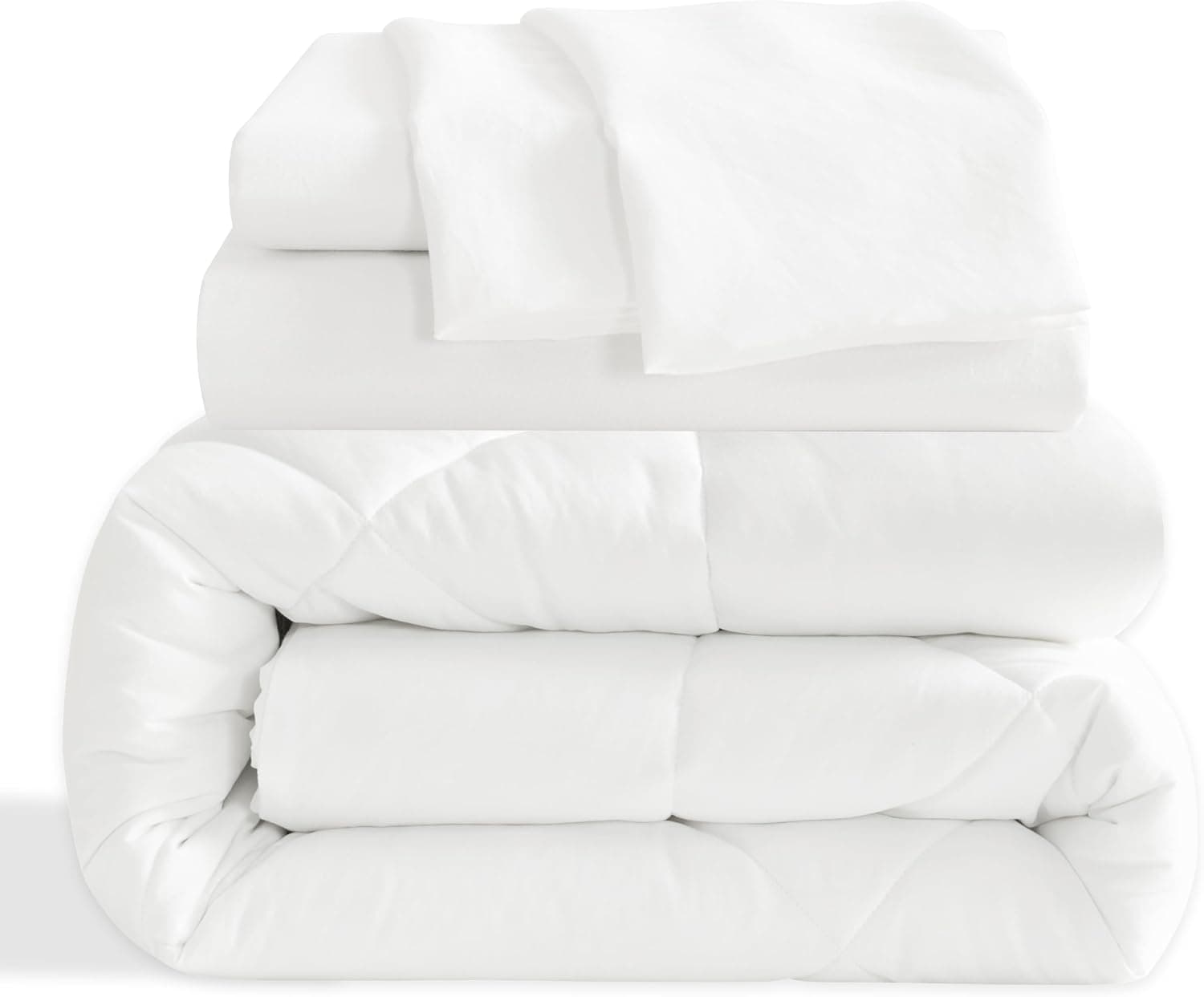 NTBAY Jogo de cama solteiro com lençóis, 5 peças, macio e respirável, cama de solteiro em uma bolsa, conjunto de edredom alternativo para todas as estações, branco - Imagem 3