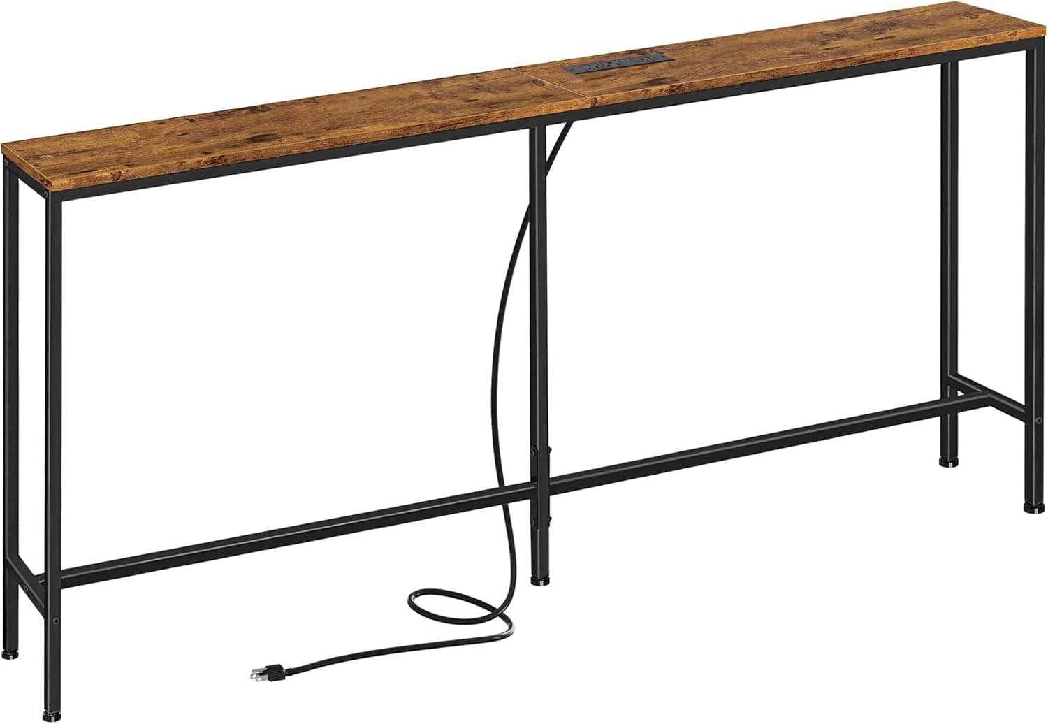 SUPERJARE Mesa de console de 178 cm com tomada, mesa de sofá com estação de carregamento, mesa de entrada estreita, mesa de corredor skinny, para sala de estar, marrom rústico