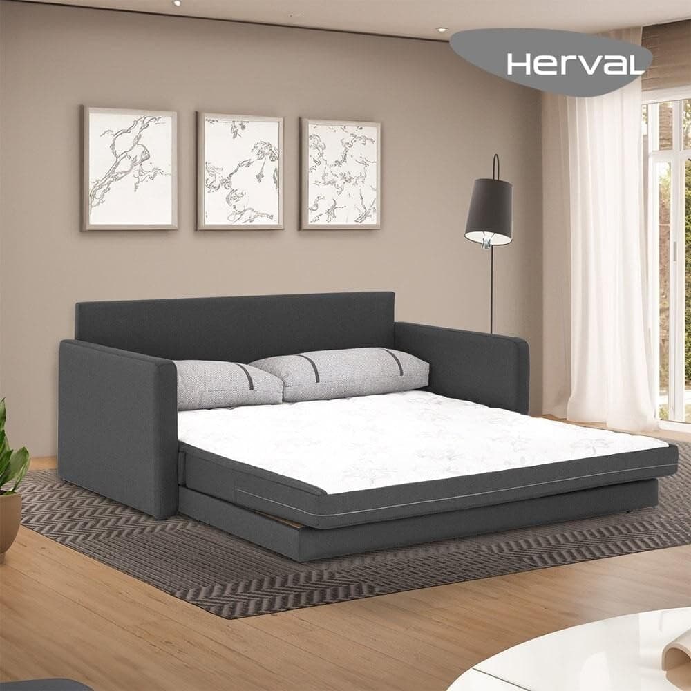 Sofá-cama 3 Lugares Queen Herval Aurora, Linho Grafite Fechado, 176 cm - Imagem 3