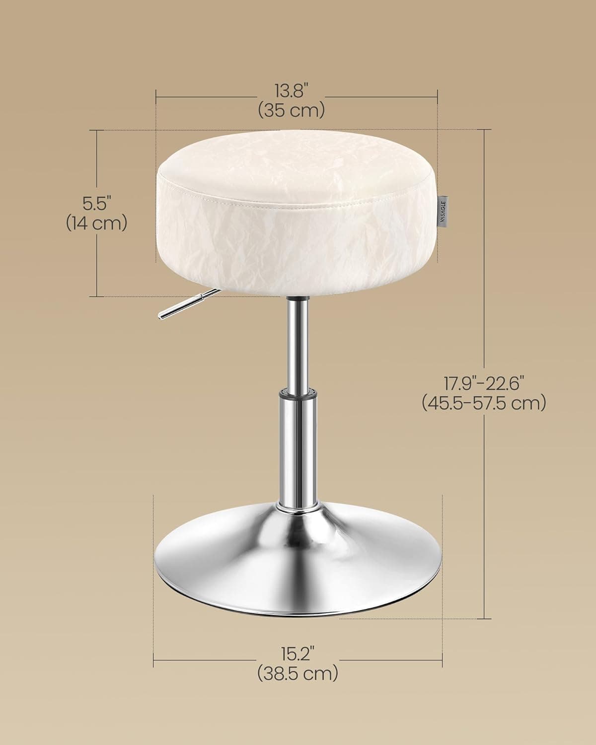 VASAGLE Banqueta de penteadeira, banqueta de maquiagem ajustável em altura, giratório 360?, estofamento de poliuretano, almofada grossa, para quarto, cozinha, sala de jantar, moderno, branco creme - Imagem 3
