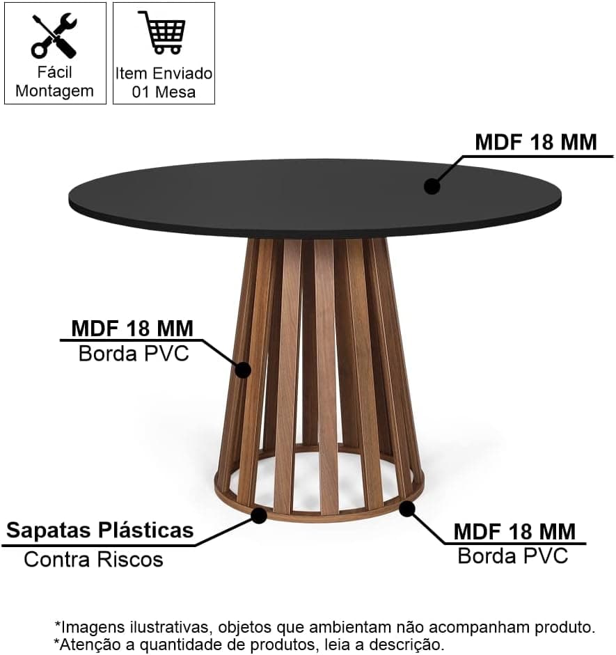 Mesa de Jantar Redonda 6 Lugares 120cm Gabi Preto/Noronha - Straub Web - Imagem 4
