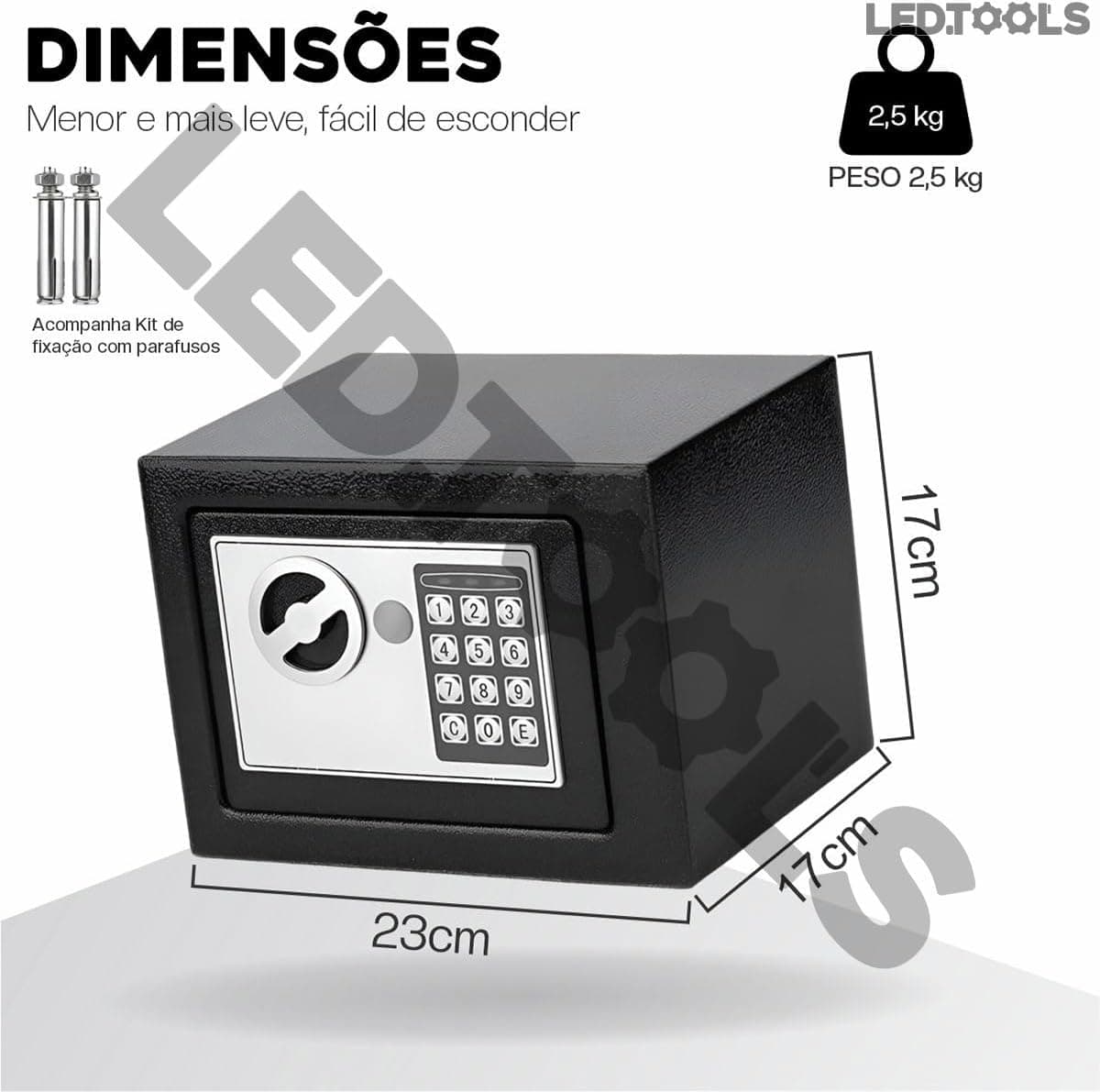 Cofre Eletrônico Teclado Digital + 2 Chaves Segurança Máxima (Preto) - Imagem 4