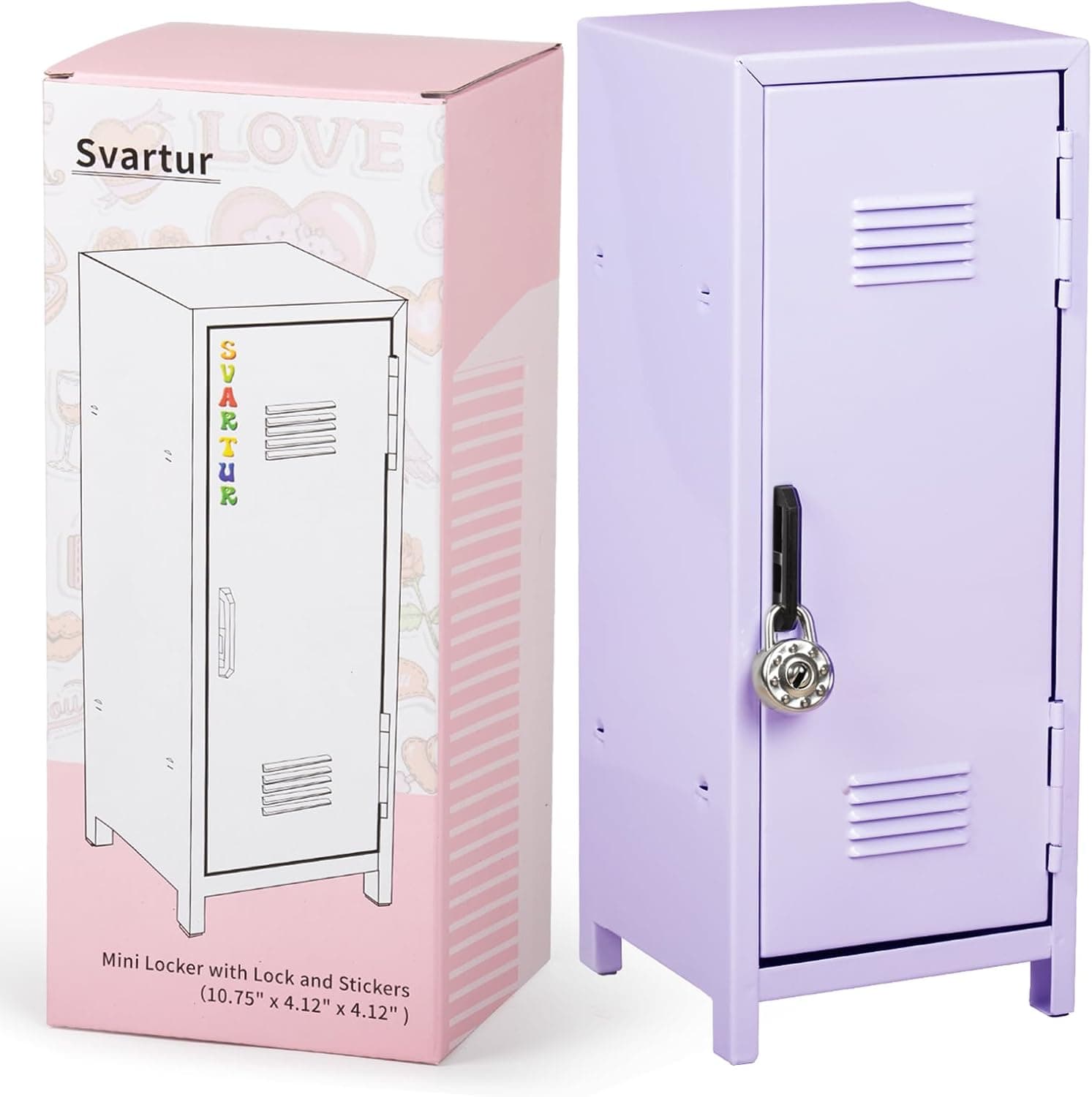 Mini Locker com cadeado e chaves, adesivos, armário pequeno de metal para mesa, organizador de armazenamento de mesa para meninas, cofre para dinheiro e cofre para meninas, roxo
