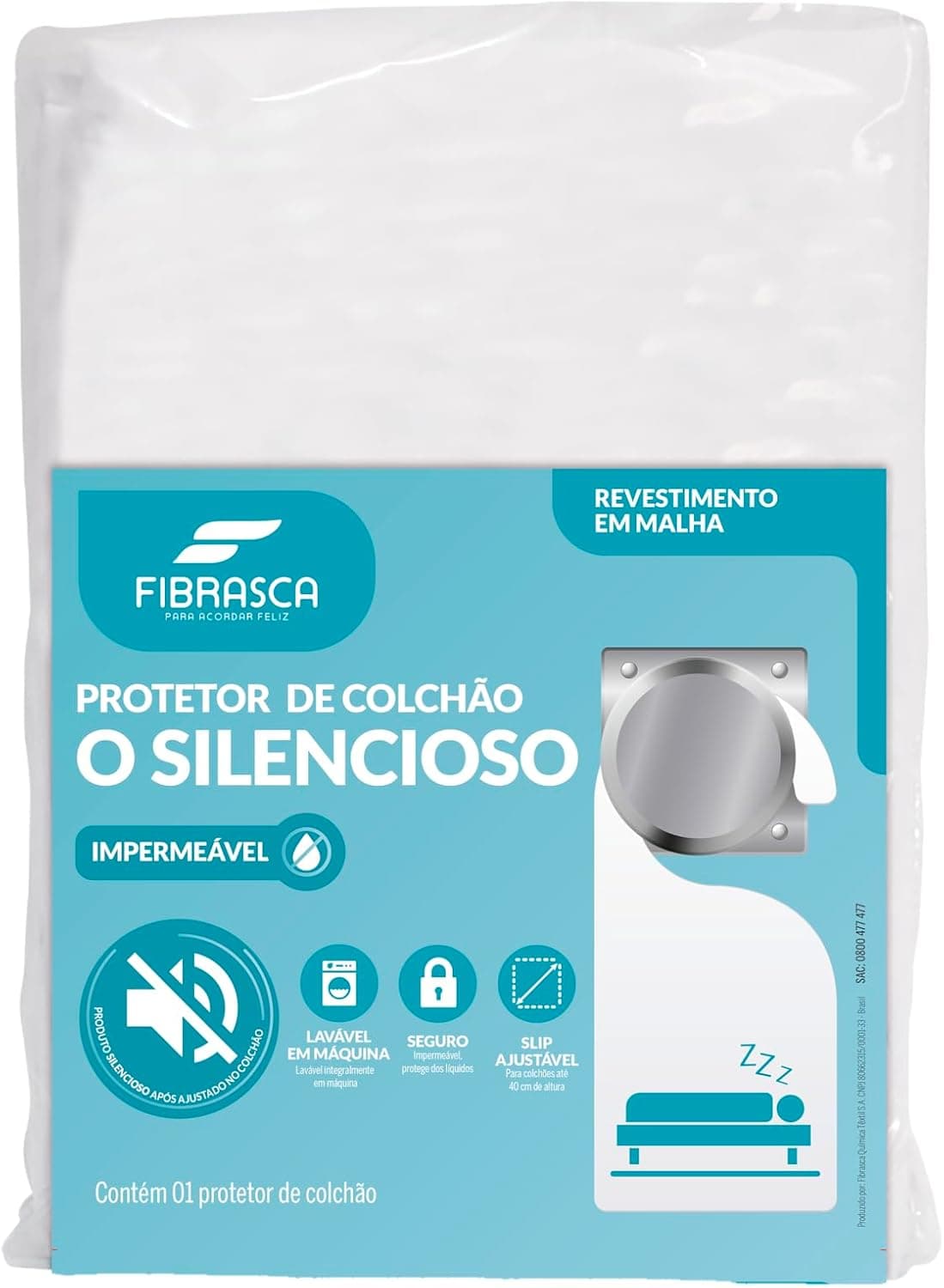 Fibrasca Protetor de Colchão Impermeável O SILENCIOSO – Solteiro King 96 x203 cm, branco, Solteirão
