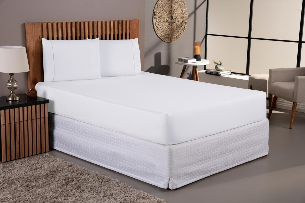 Jogo De Lençol 400 Fios Percal Poliéster Liso Toque Macio com Elástico Diversos Tamanho Solteiro Casal Queen King Size (Queen, Branco)