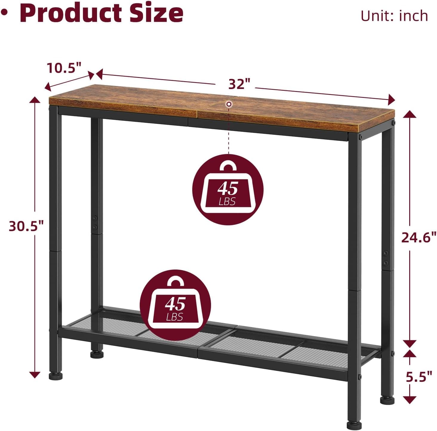 Simple Trending Mesa de console estreita, mesa de entrada de 81 cm, mesa lateral de sofá com prateleira de armazenamento, para exibição, sala de estar, corredor, marrom rústico - Imagem 3