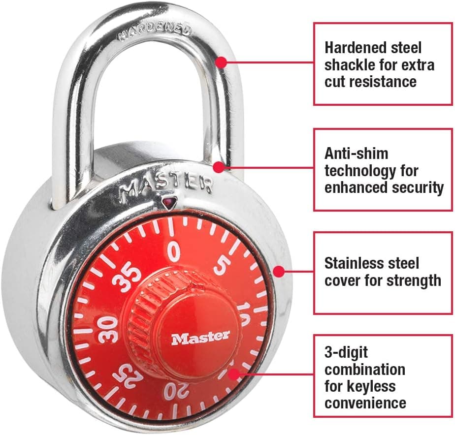 Master Lock 1504D Locker Lock cadeado combinado, 1 pacote, vermelho - Imagem 3