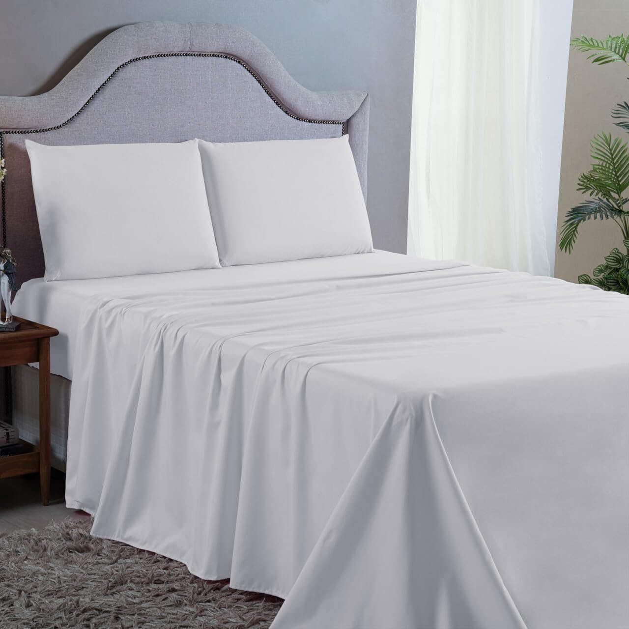 Jogo de Cama Casal 400 Fios Box Super Macio Acetinado 04 Peças Hotel Pousada (BRANCO)