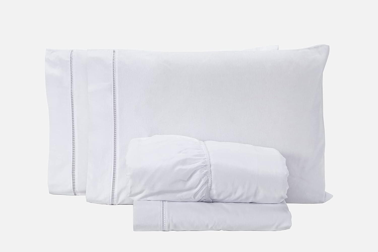 Jogo De Lençol Para Cama Casal Queen 03 Peças Ponto Palito Percal 180 Fios Algodão (BRANCO)