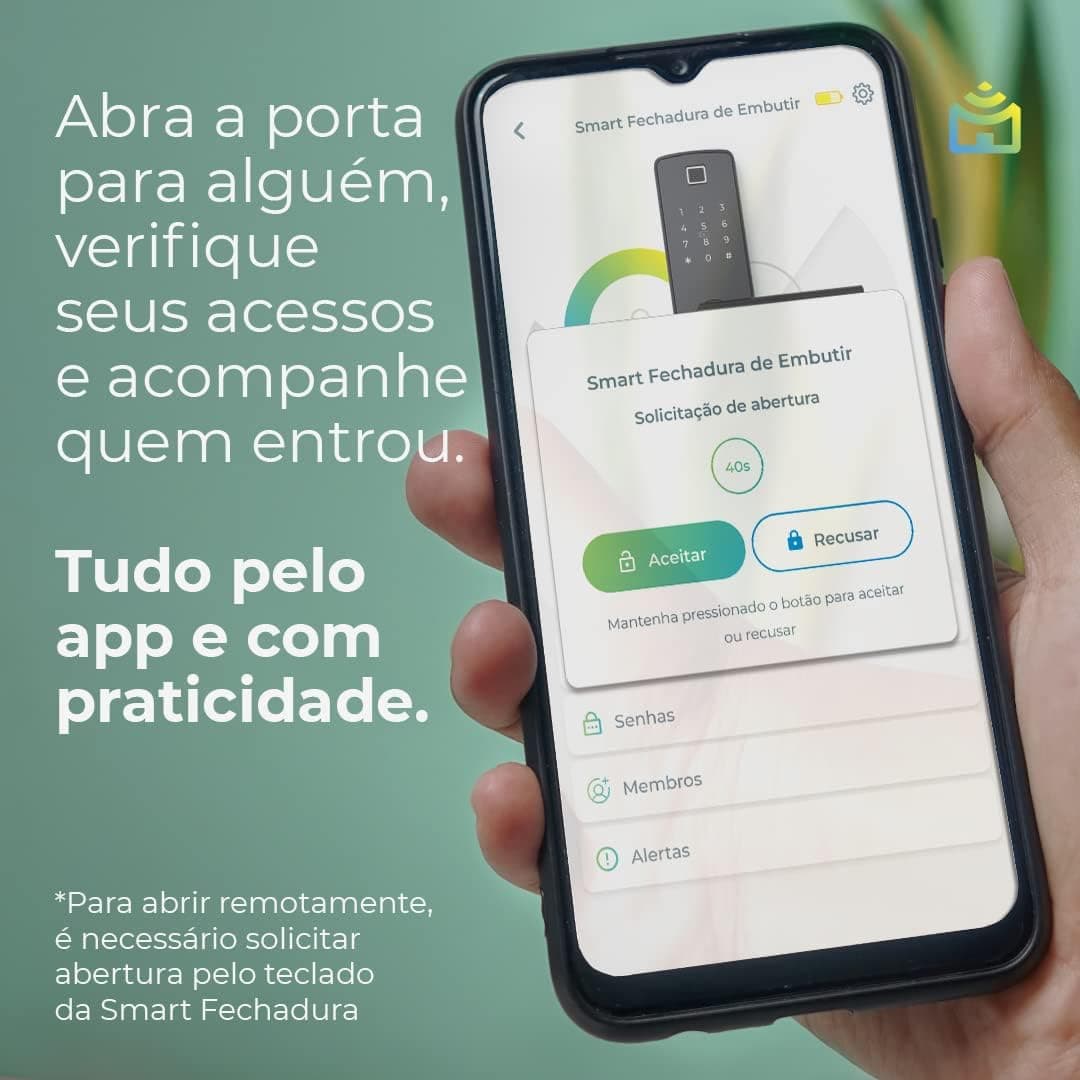 Smart Fechadura Digital Wi-Fi de Embutir Positivo Casa Inteligente, Abertura por Senha, Biometria, Tag, Chave e Aplicativo, Preta com Maçaneta - Imagem 4