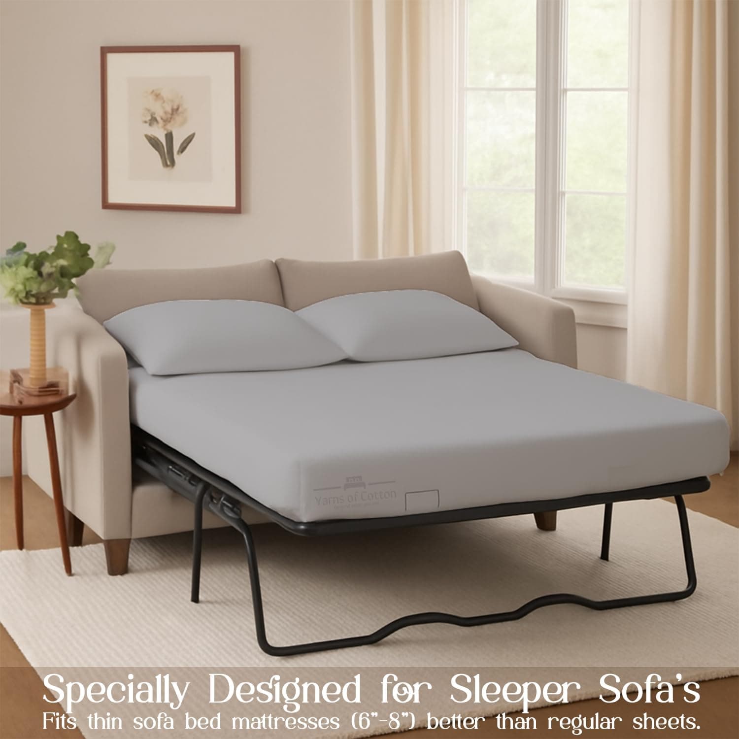 Conjunto de lençóis para sofá-cama - Lençóis de sofá-cama cinza liso prateado completo - 100% algodão 400 fios - Conjunto de lençóis para sofá-cama com 4 peças - Lençóis de sofá-cama - Serve para - Imagem 4