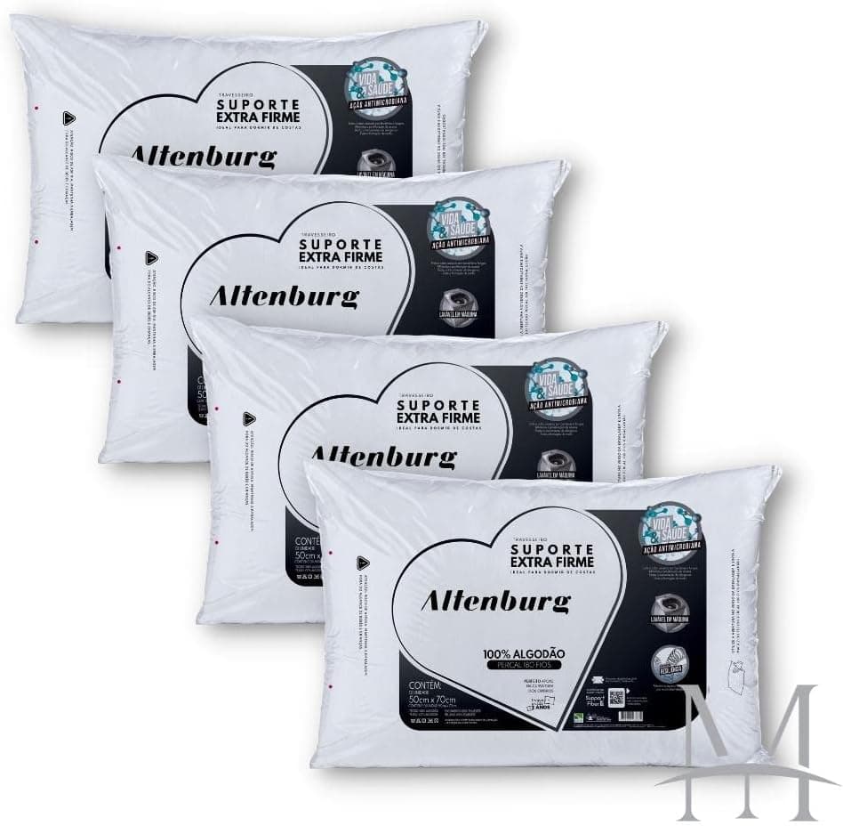 Kit 04 Travesseiros Altenburg Suporte Extra Firme 0,50x0,70m 180 Fios