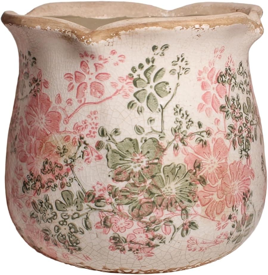 Vasos de cerâmica para plantas, vaso de plantas vintage com orifício de drenagem, vaso de 15,5 cm para plantas de interior, vaso de flores com acabamento de esmalte rachado, vaso de cerâmica toscana