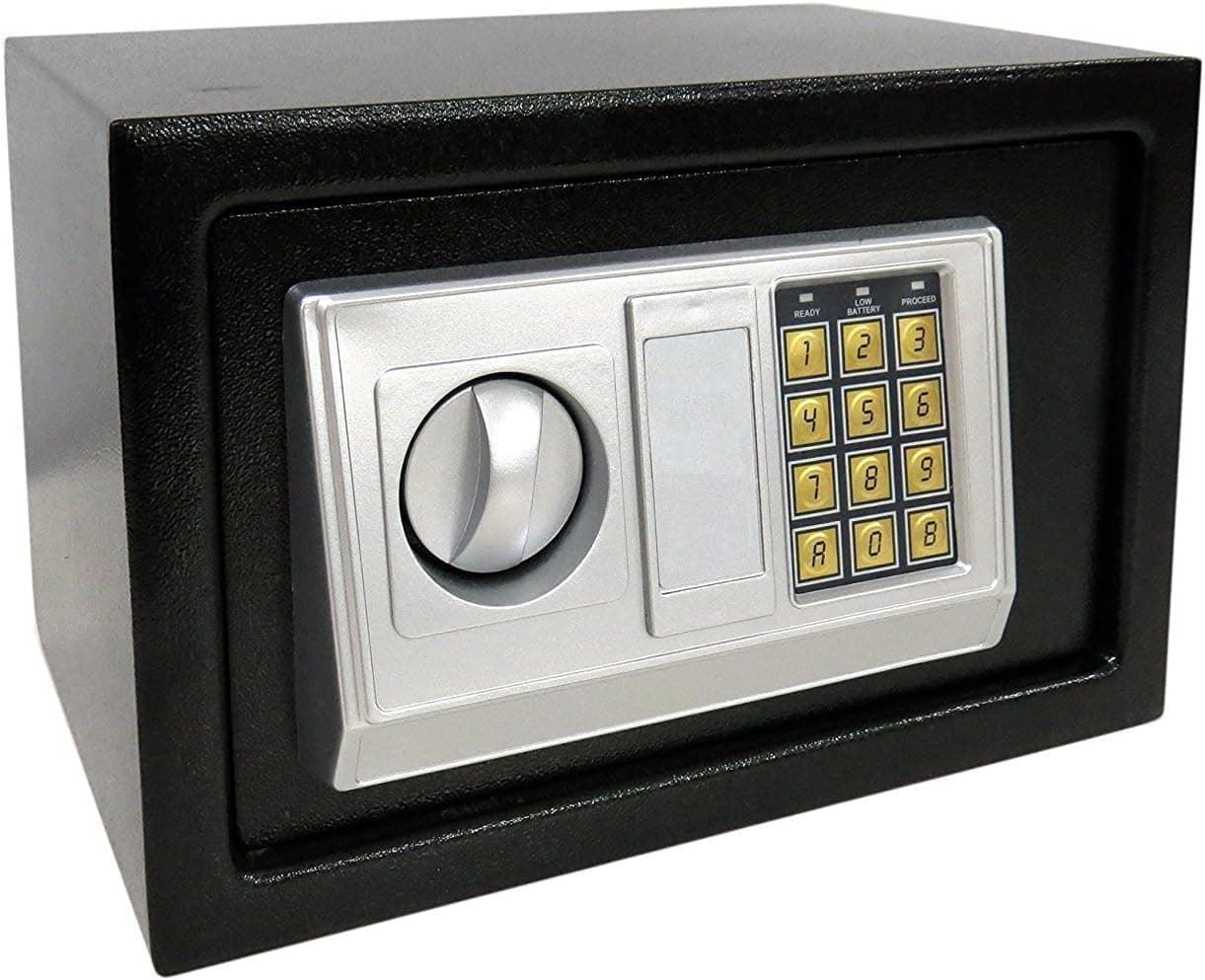 Cofre Eletrônico Digital em Aço Com Teclado e Chave Reserva (PRETO, MEDIO 31X20X20 CM)