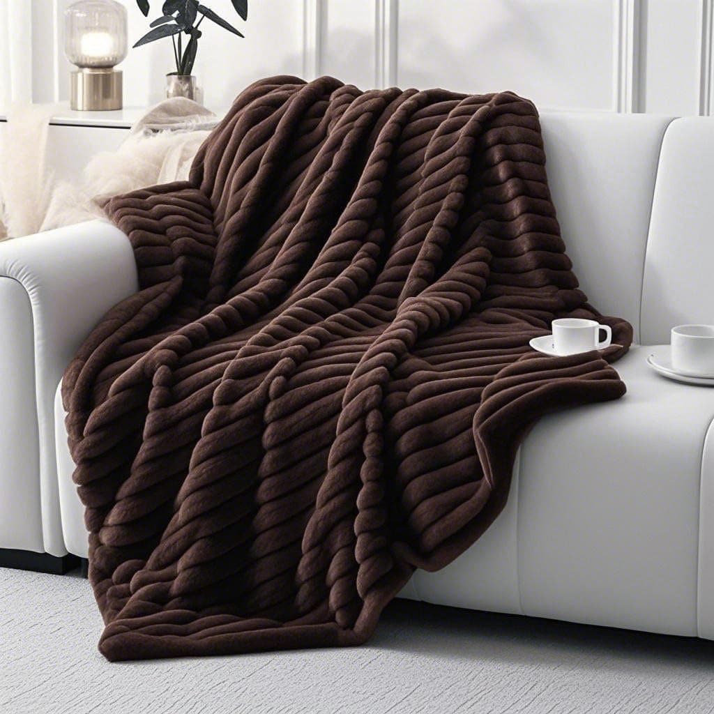 Cobertor luxuoso de pele sintética, aconchegante e quente, design canelado de pelúcia macia, presente para mulheres (marrom escuro, solteiro (160 cm x 195 cm), listrado)
