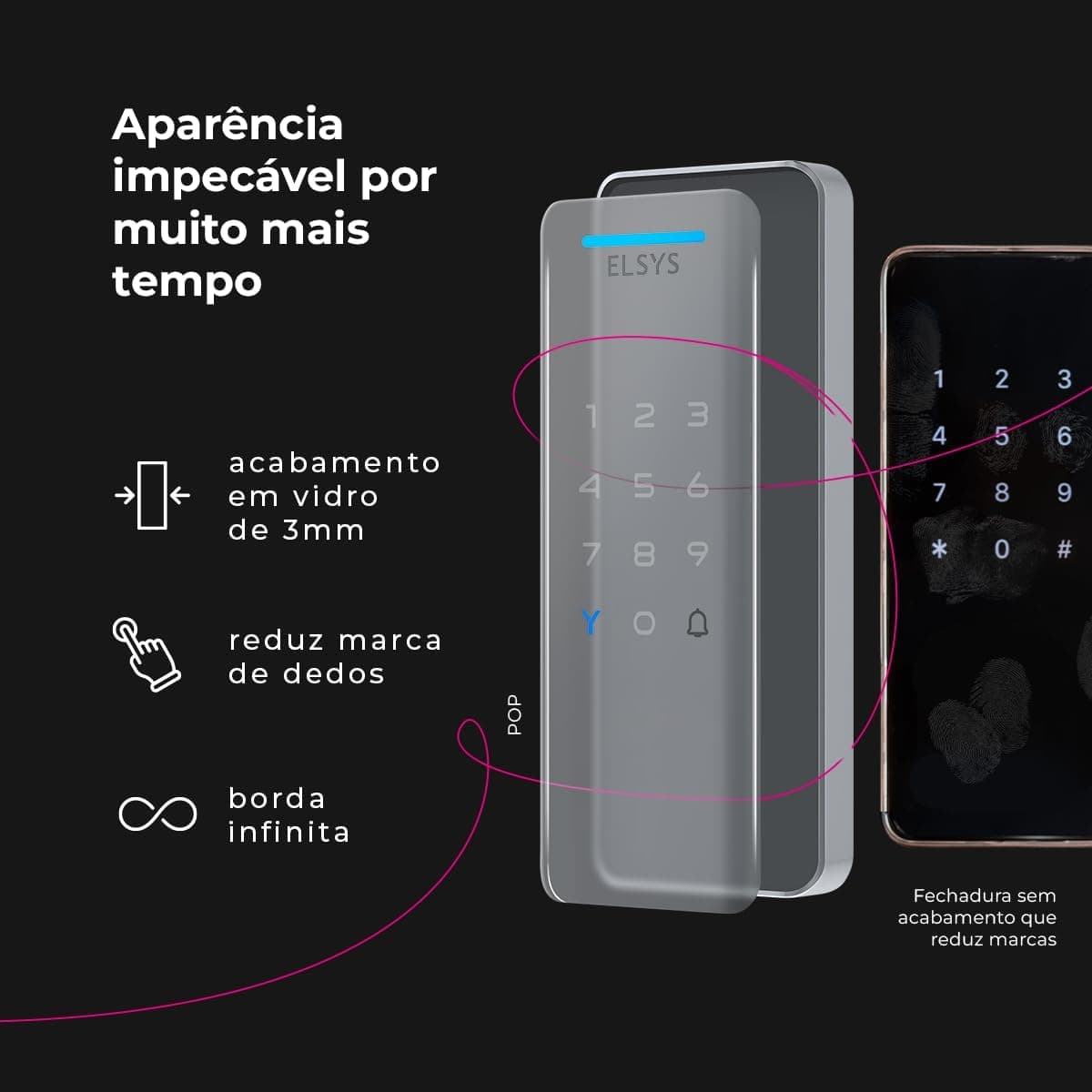 Fechadura Digital de Sobrepor, Abertura por senha ou tag, Pop, Preta, DS1100V, Elsys - Imagem 3