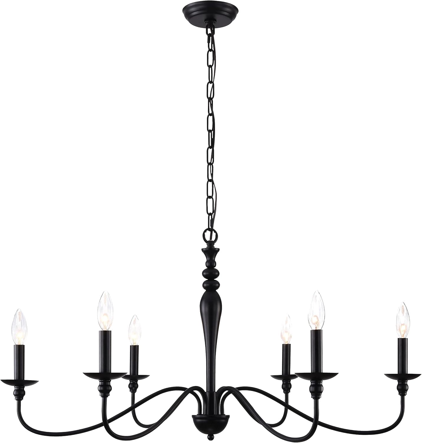 PAPAYA Lustre de Fazenda com 6 Luzes, Preto, Industrial, Clássico, Vela, Teto, Rústico, Pendente, Luminária para Jantar, Sala de Estar, Quarto, Cozinha, Ilha, Iluminação Suspensa - Imagem 4