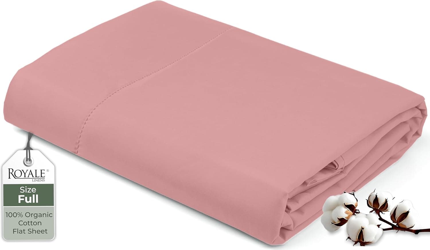 Royale Linens Apenas lençol de cima 100% algodão orgânico – super macio – Lençol de cima percal – Lençol plano completo vendido separadamente – Apenas lençóis rosa respiráveis, frescos e nítidos
