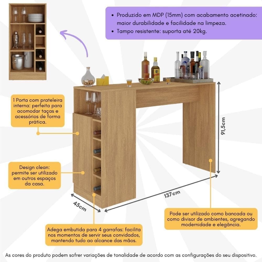 Bancada Balcão/mesa de Cozinha com Adega Multimóveis Mp2144 - Imagem 4
