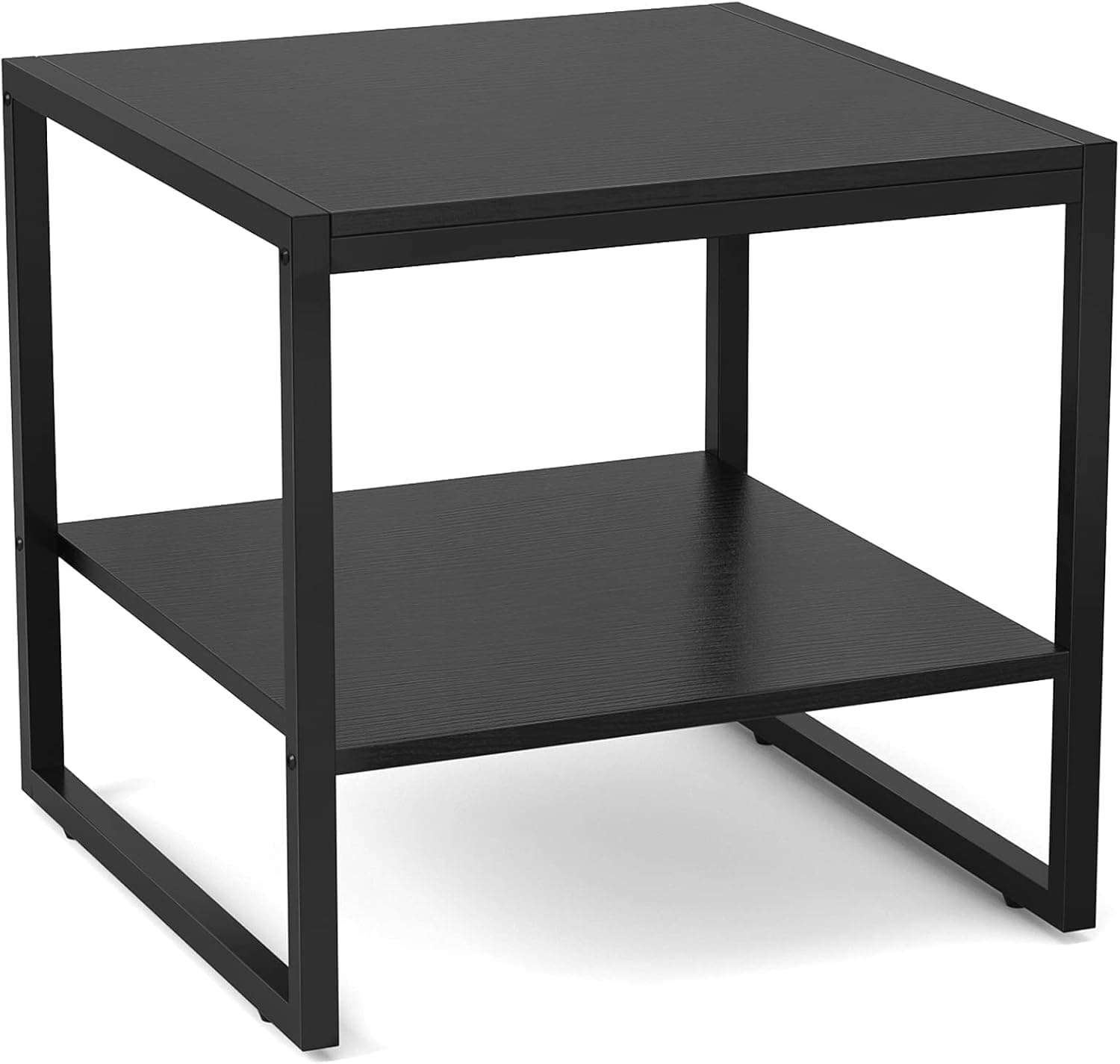 Homieasy Mesa de extremidade, mesa lateral quadrada de 50 cm moderna com prateleira de armazenamento de 2 camadas, mesa de café pequena para sala de estar, mesa de cabeceira com acabamento em madeira para quarto, preta
