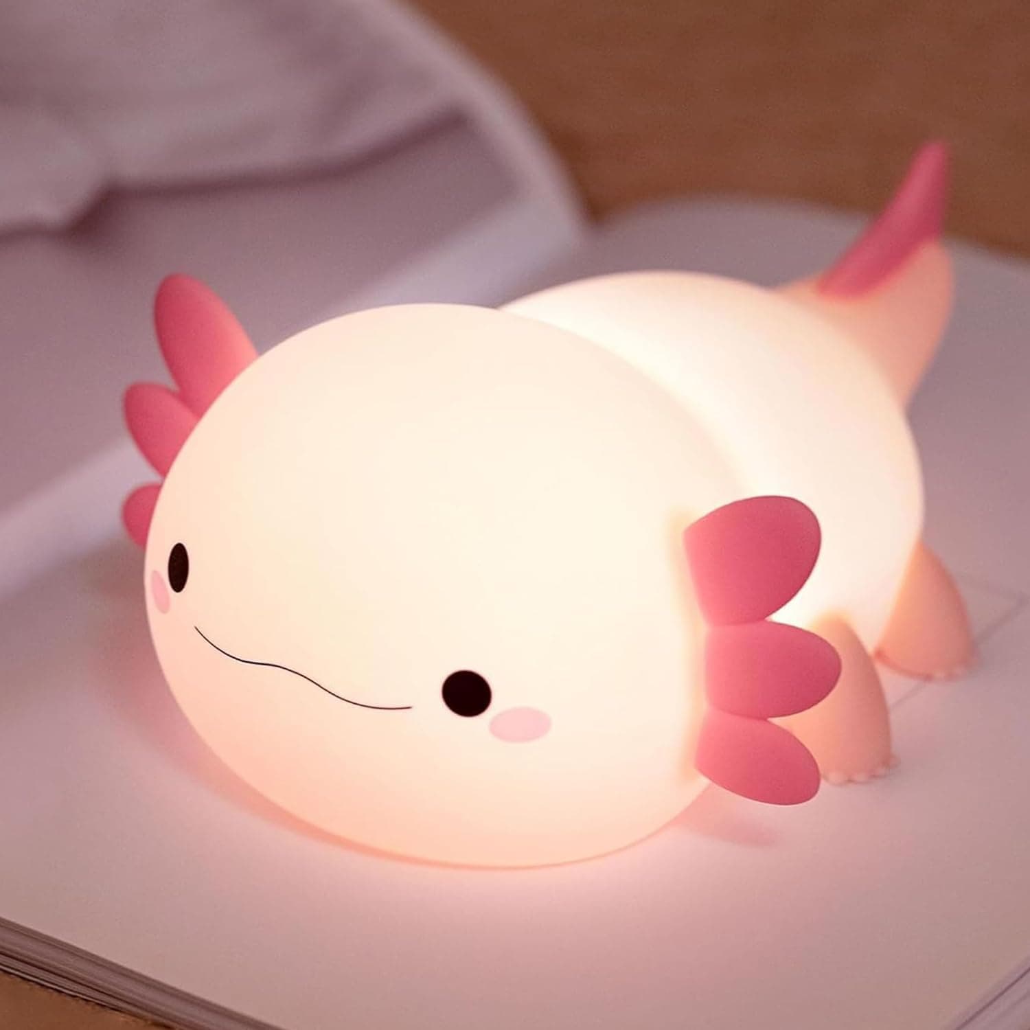 Lâmpada Axolotl, linda luz noturna para crianças, temporizador regulável, luz noturna de berçário de animais, adorável lâmpada de toque de cabeceira recarregável e macia, decoração de quarto