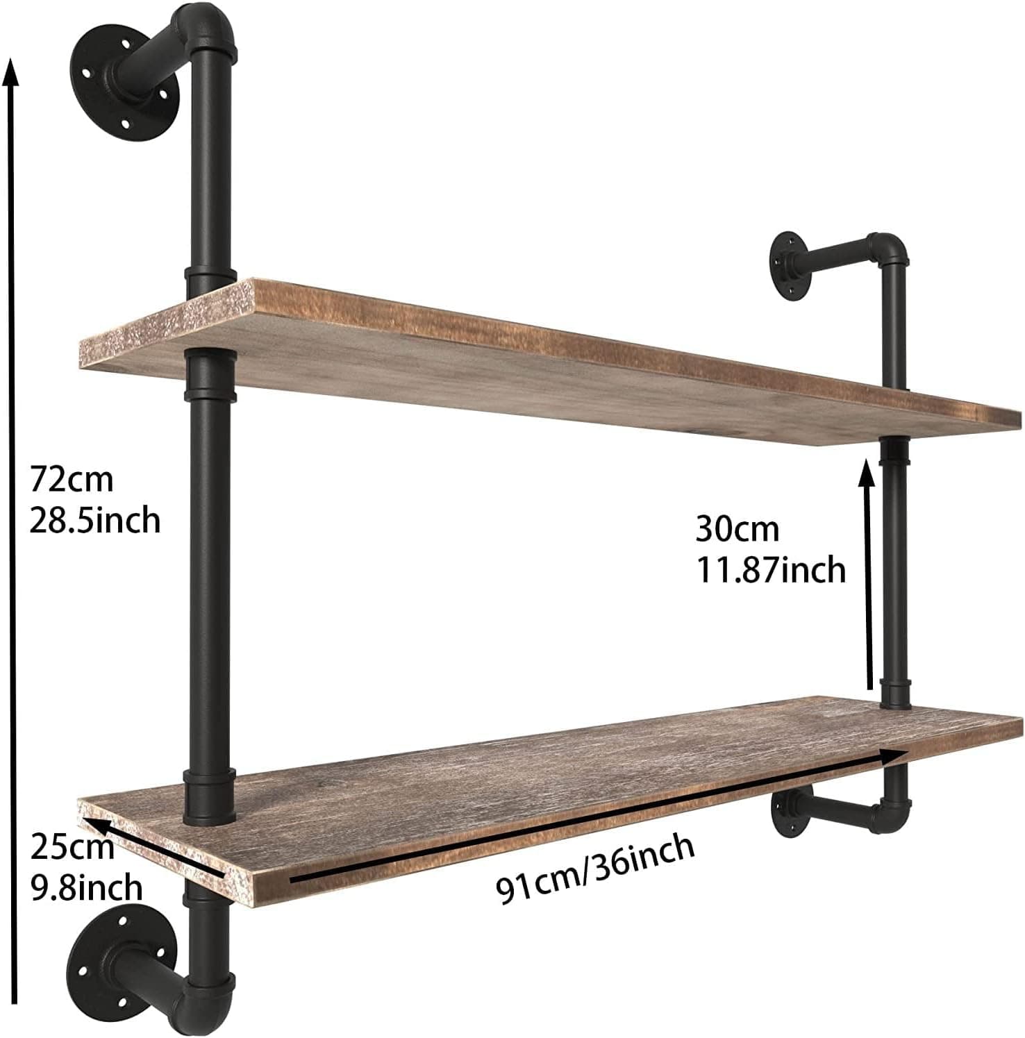 Prateleiras de tubos industriais de 91 cm, prateleira flutuante de 2 níveis, estante de livros suspensa rústica, prateleira de bar de cozinha de fazenda - Imagem 3