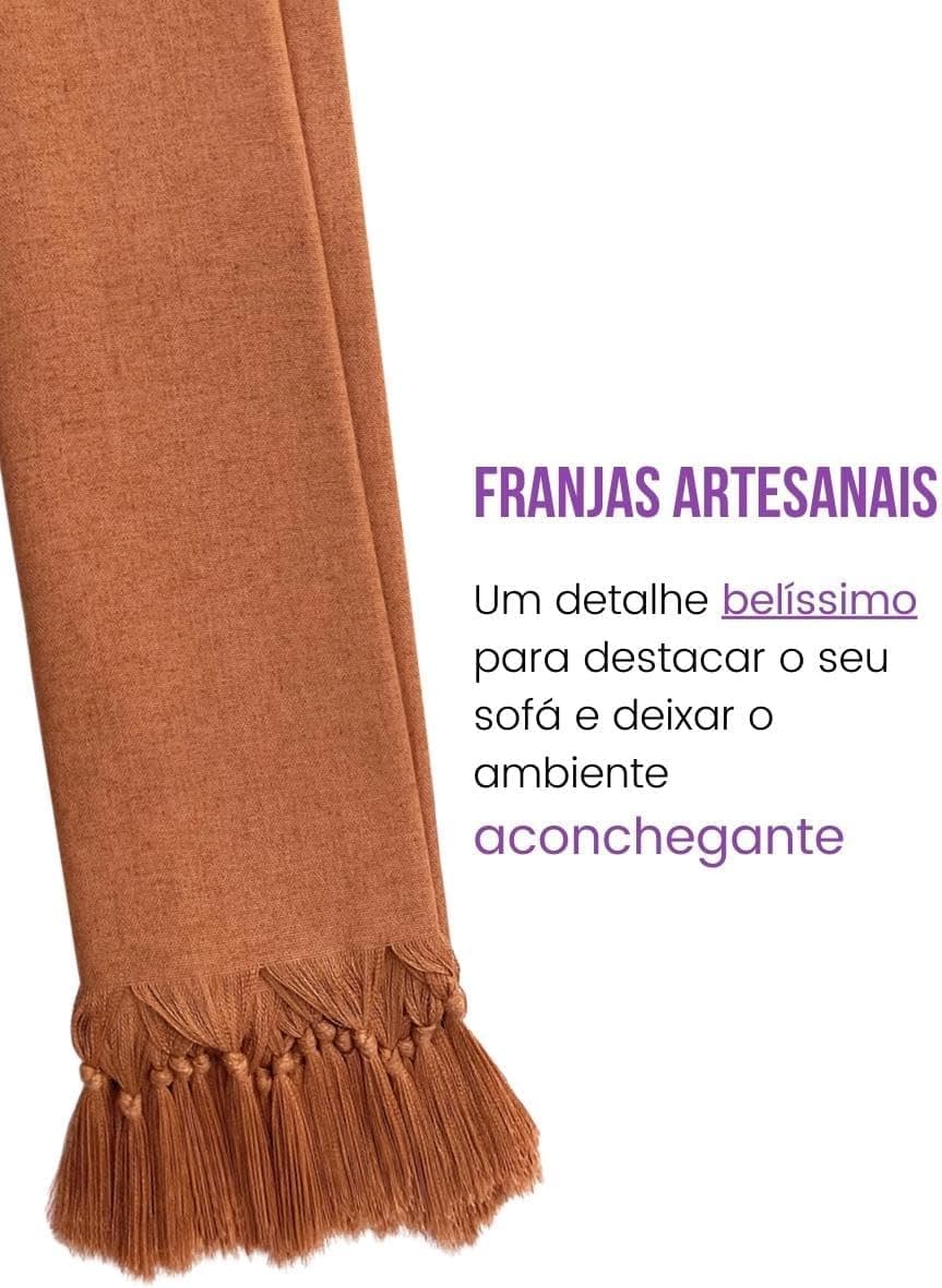Kit 2 Mantas Para Sofá Terracota Em Linho Luxo + 4 Capas De Almofadas - Imagem 3