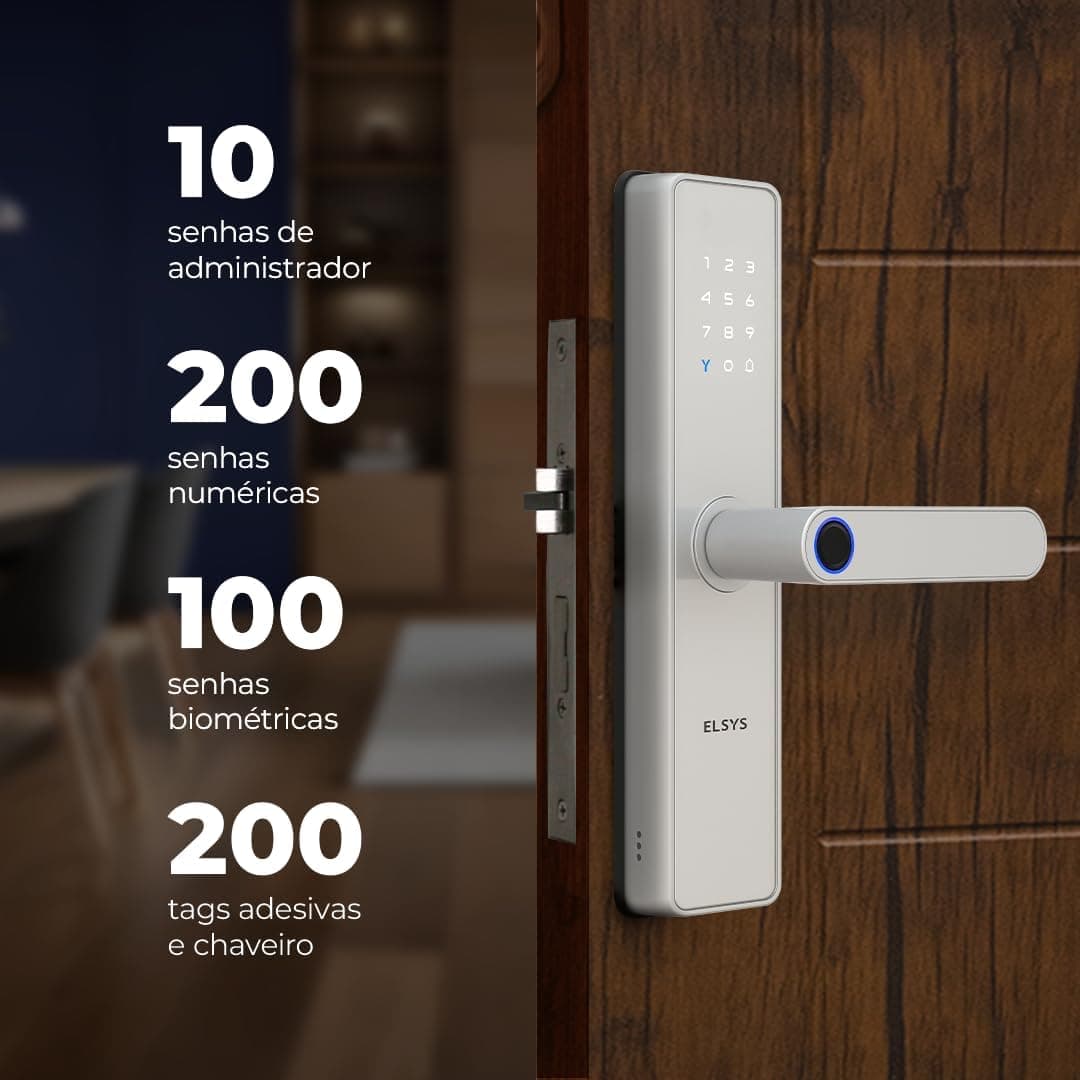 Fechadura Digital de Embutir Wi-Fi com Biometria, Elsys, Blues, Prata - Abertura via Biometria, Senha Numérica e Aplicativo - Imagem 4