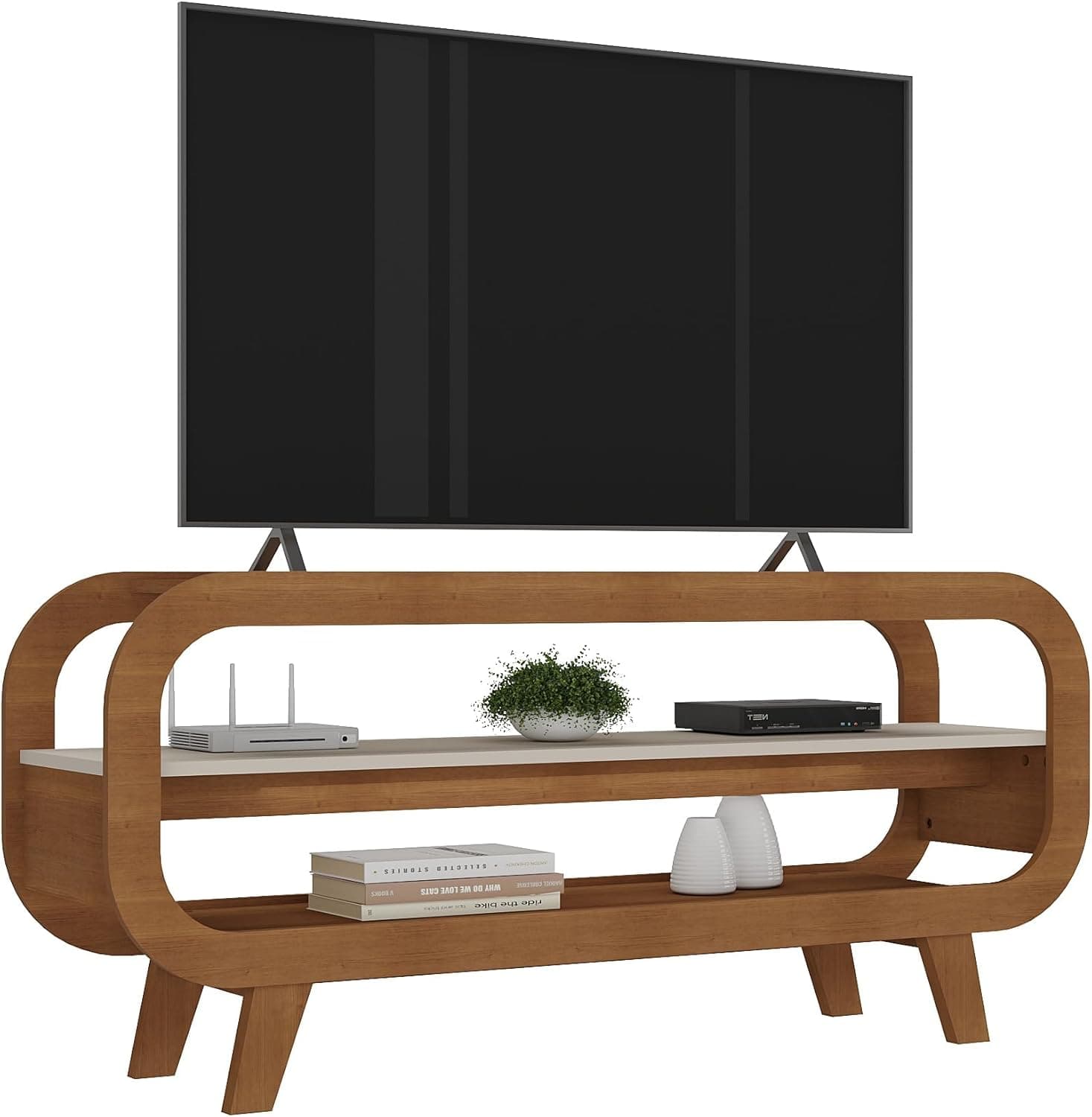 Rack 1,33 mt para TV até 60" com estrutura usinada MDF 15mm THEO cor Cinamomo/Off White - Artely - Imagem 4