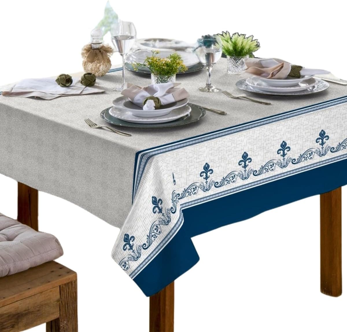 Toalha De Mesa 4 Lugares Quadrada Rústica Luxo 1,40x1,40m (Flor de Lis)