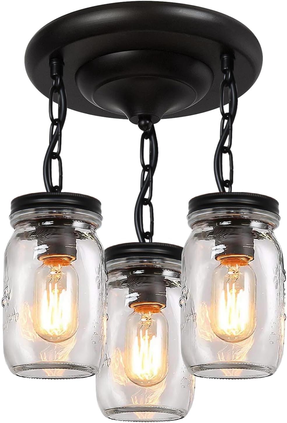 Luminárias De Vidro Com Jarra Vidro, Pendentes Teto 3 Luzes, Montagem Embutida - Preto, Estilo Fazenda, Para Cozinha, Sala Jantar, Hall Entrada, Escada, Corredor, Varanda