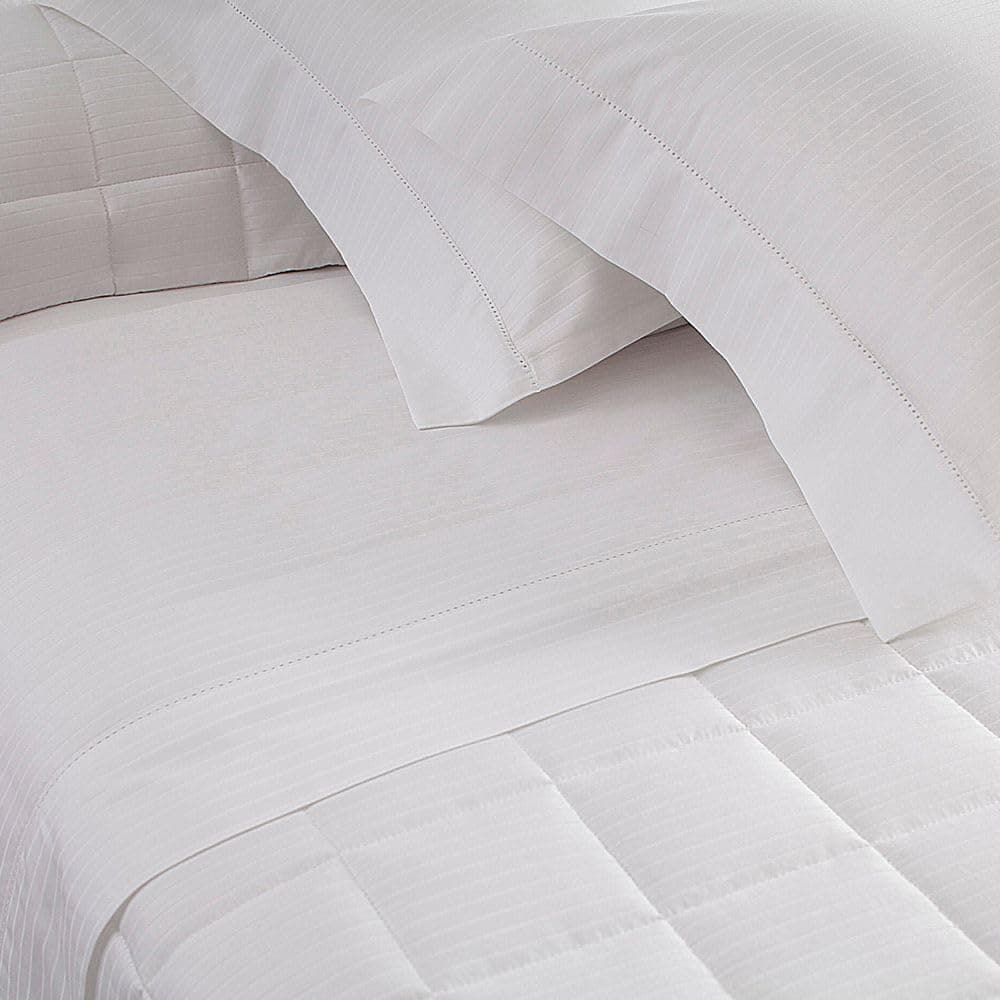Buddemeyer Jogo de Cama King Cetim 300 Fios Damask Stripes 100% Algodão Penteado Branco 4 peças - Imagem 4