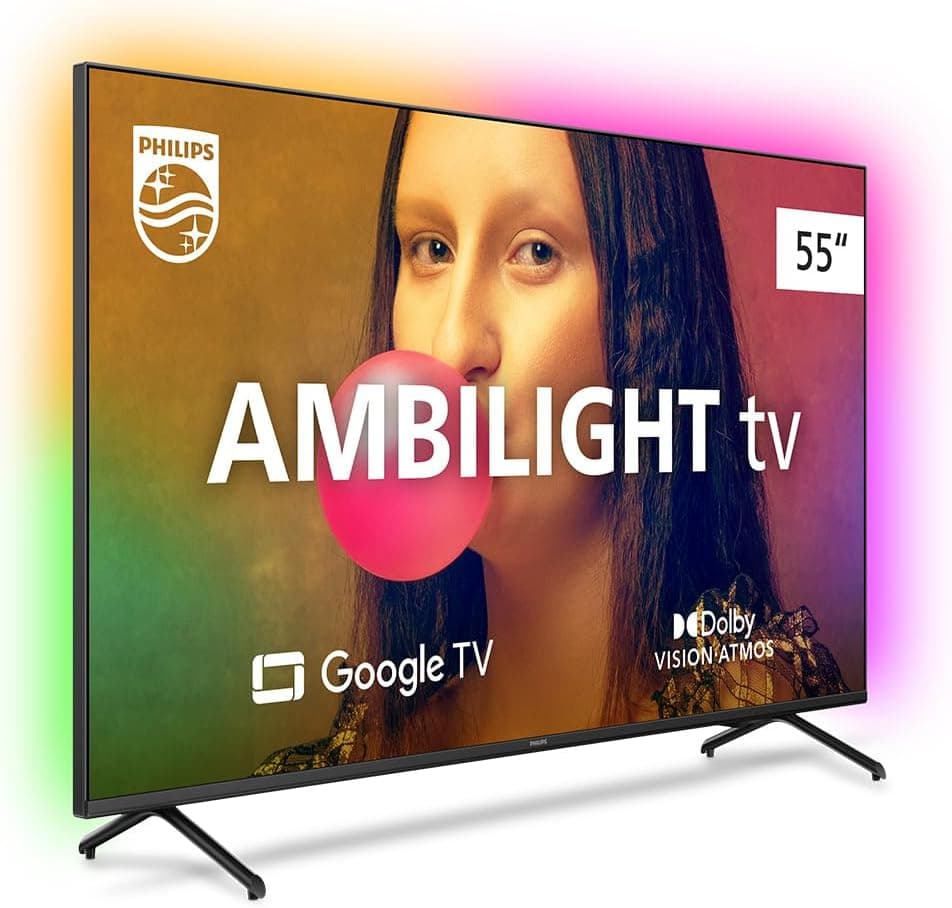 Smart TV Philips Ambilight 55" 4K 55PUG7908/78, Google TV, Comando de Voz, Dolby Vision/Atmos, VRR/ALLM, Bluetooth - Imagem 4