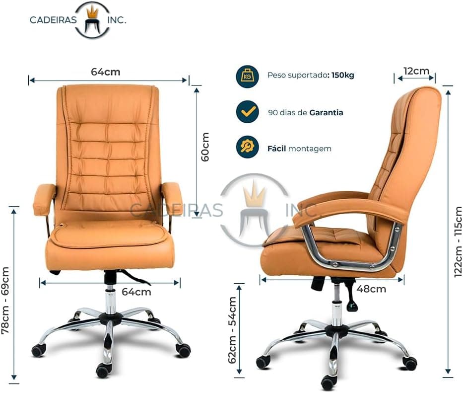 Cadeira De Escritório Presidente Ergonômica Com 42 Molas Ensacadas, Pillow Top no Assento e Encosto, Giratória com Regulagem, Monique Big Caramelo - Imagem 3