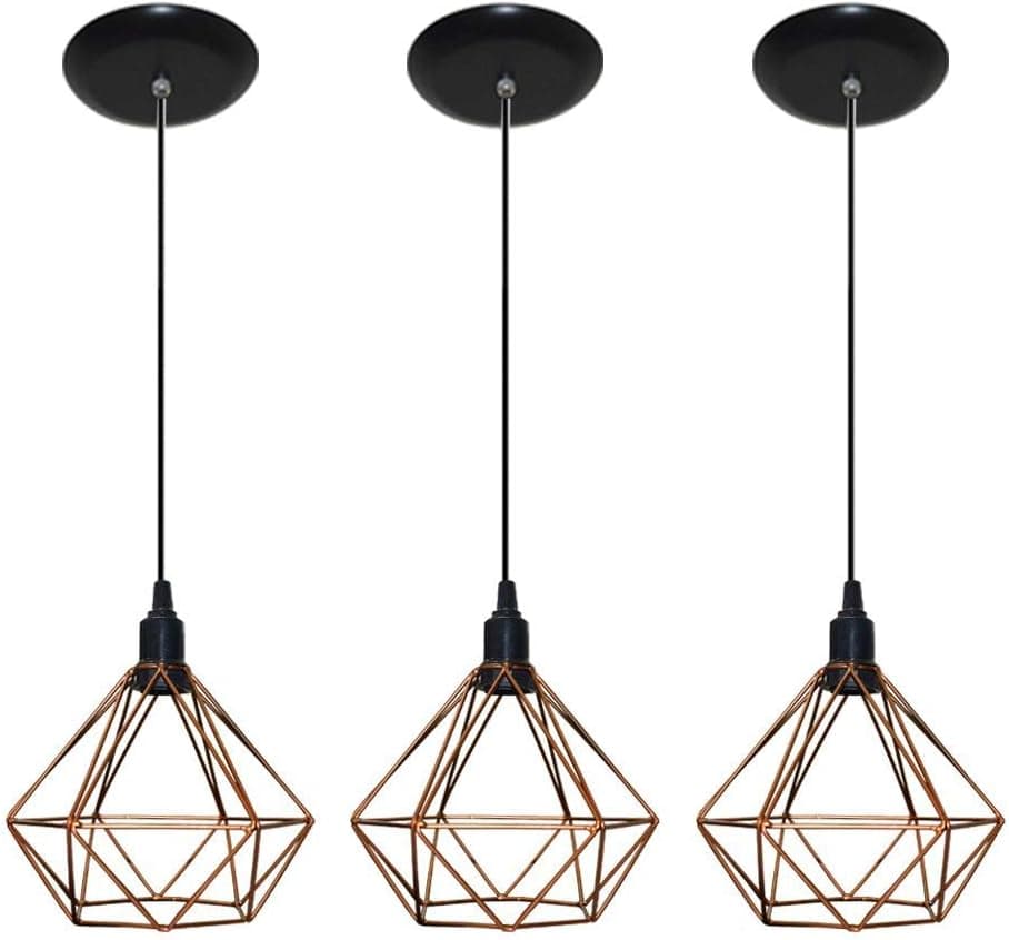 Kit com 03 Luminarias Pendente Aramado Modelo Diamante (Cobre)
