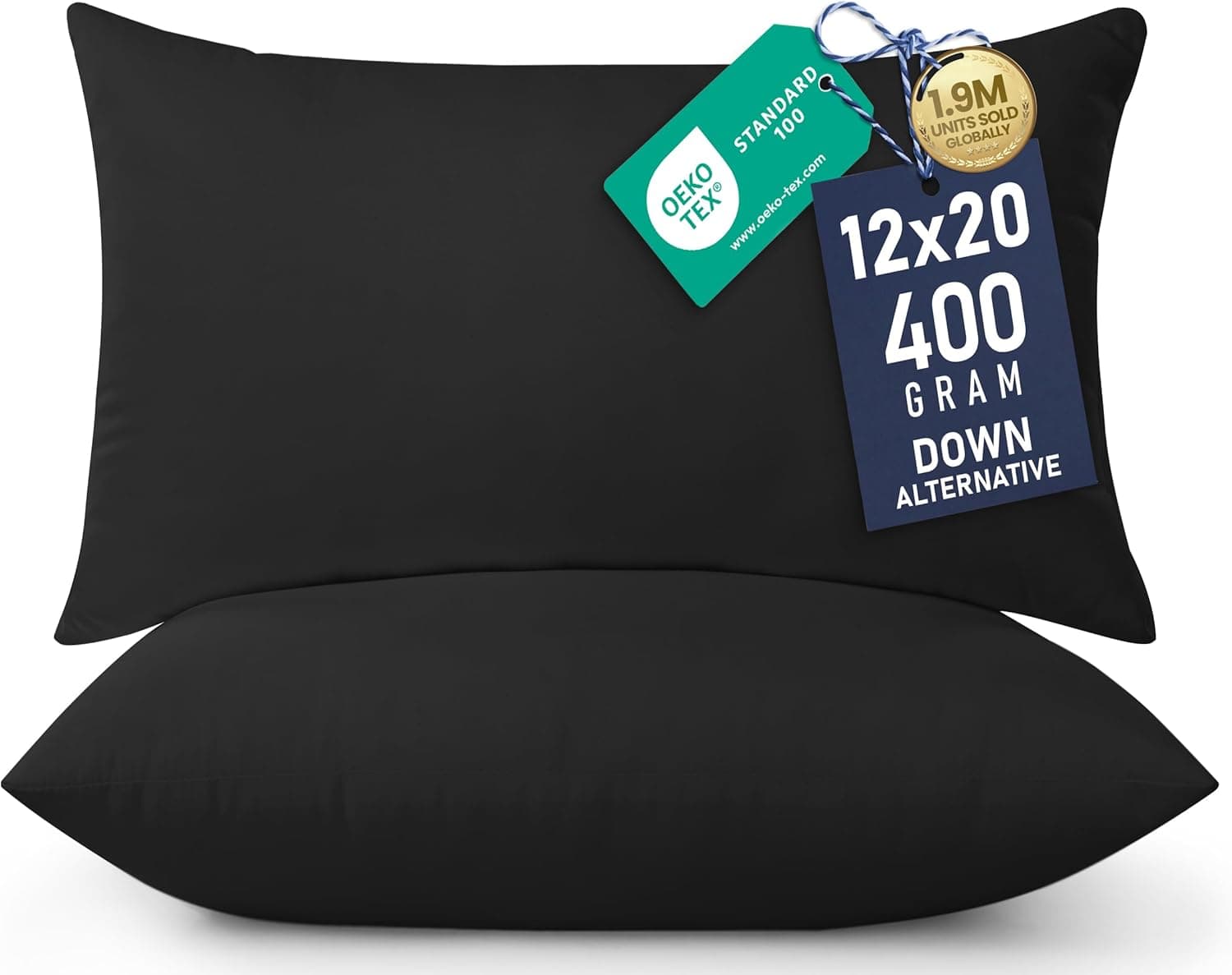 Utopia Bedding Travesseiros (pacote com 2, pretos), 30,5 x 50,8 cm, almofada decorativa interna para sofá, cama e sofá