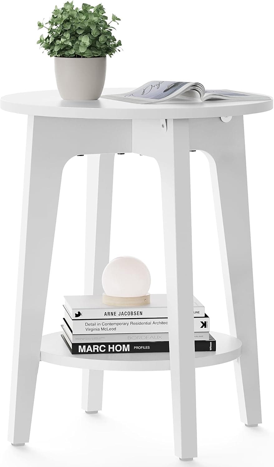 VASAGLE Mesa Lateral Redonda com Prateleira Inferior, Mesa de Apoio para Espaços Pequenos, Criado-Mudo para Sala de Estar, Quarto, Branco BRLET283T14V1