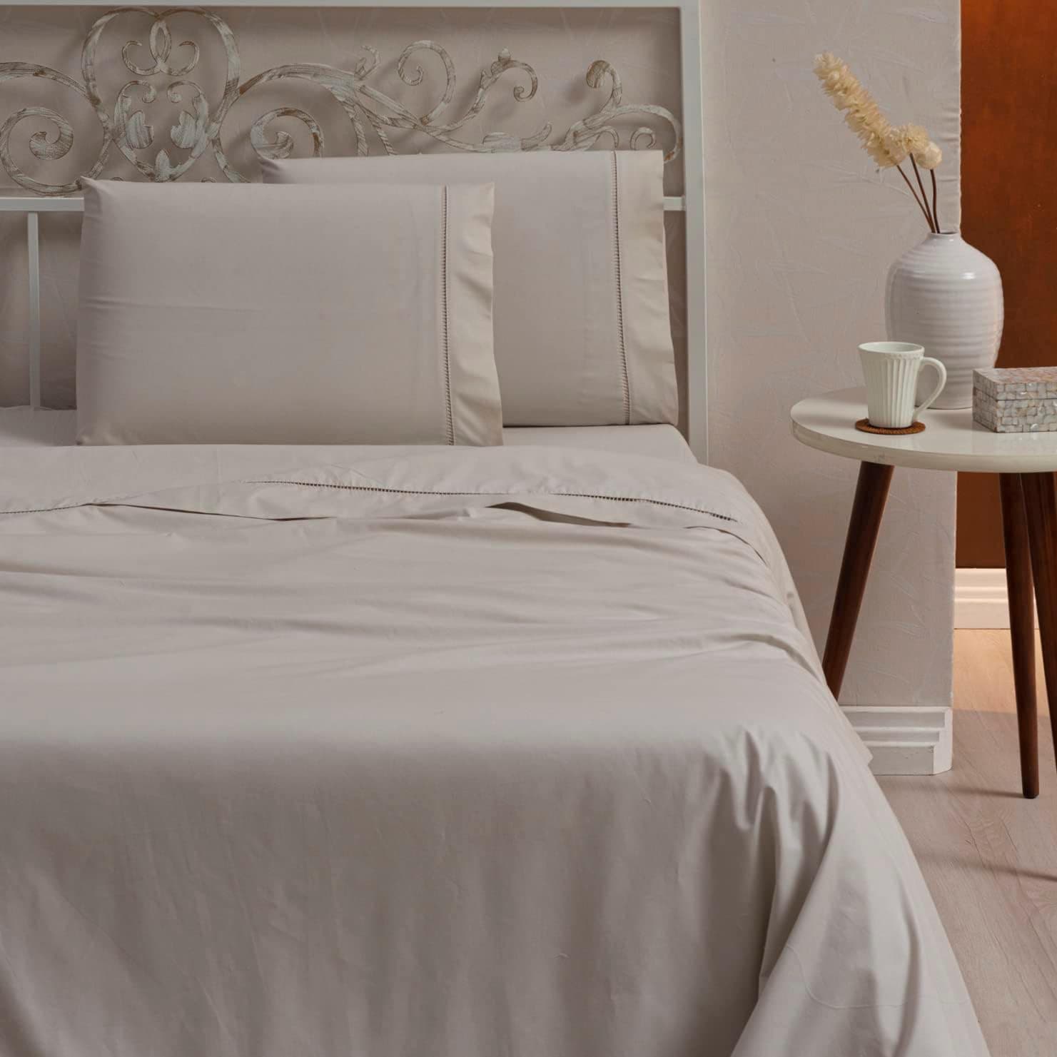 Jogo Lençol Casal 4 Peças 100% Algodão 200 Fios Toque Macio (Bege) - Imagem 4