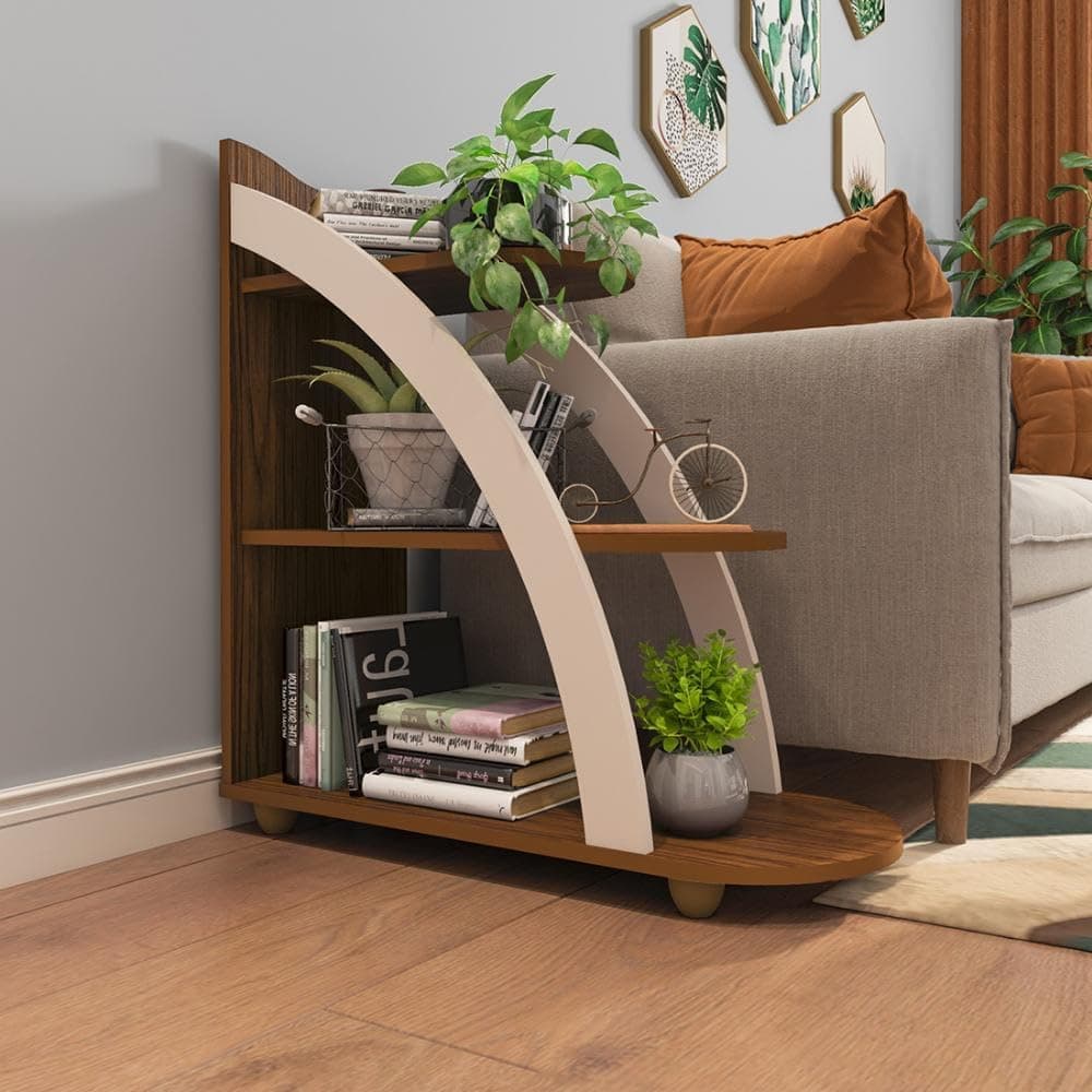 Mesa de Apoio com 3 prateleiras ANDES cor Cedro/Off White - Artely - Imagem 3