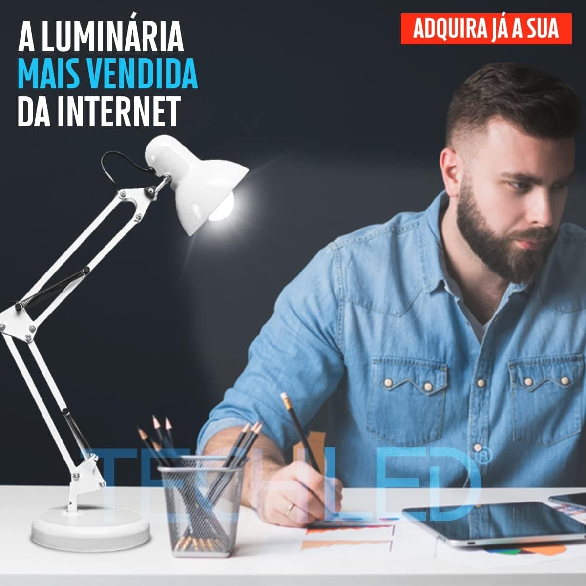 Luminaria Pixar Articulada Branca Mesa Escritorio Leitura Base Articulavel Garra - Imagem 3