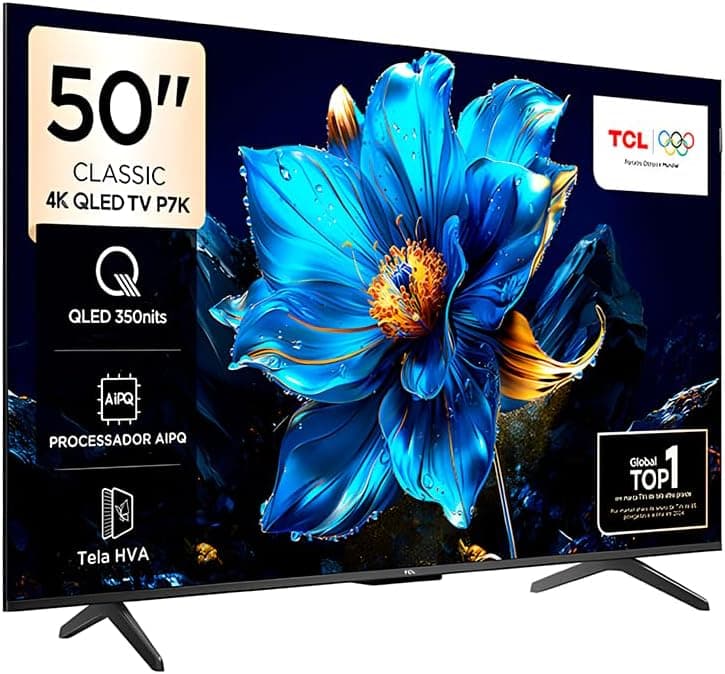 Smart TV TCL 50P7K 50" QLED 4K UHD Google TV com Dolby Vision, HDMI 2.1, Wi-Fi e Bluetooth – Preto